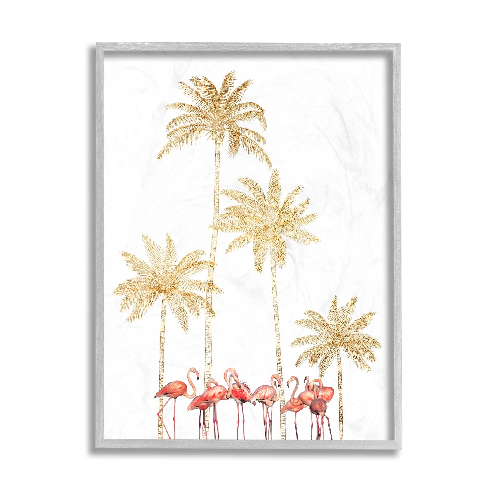 Stupell Industries Pink Flamingos Tropical Gold Outline Palm Trees Black Framed, 11 x 14, Design by Ziwei Li