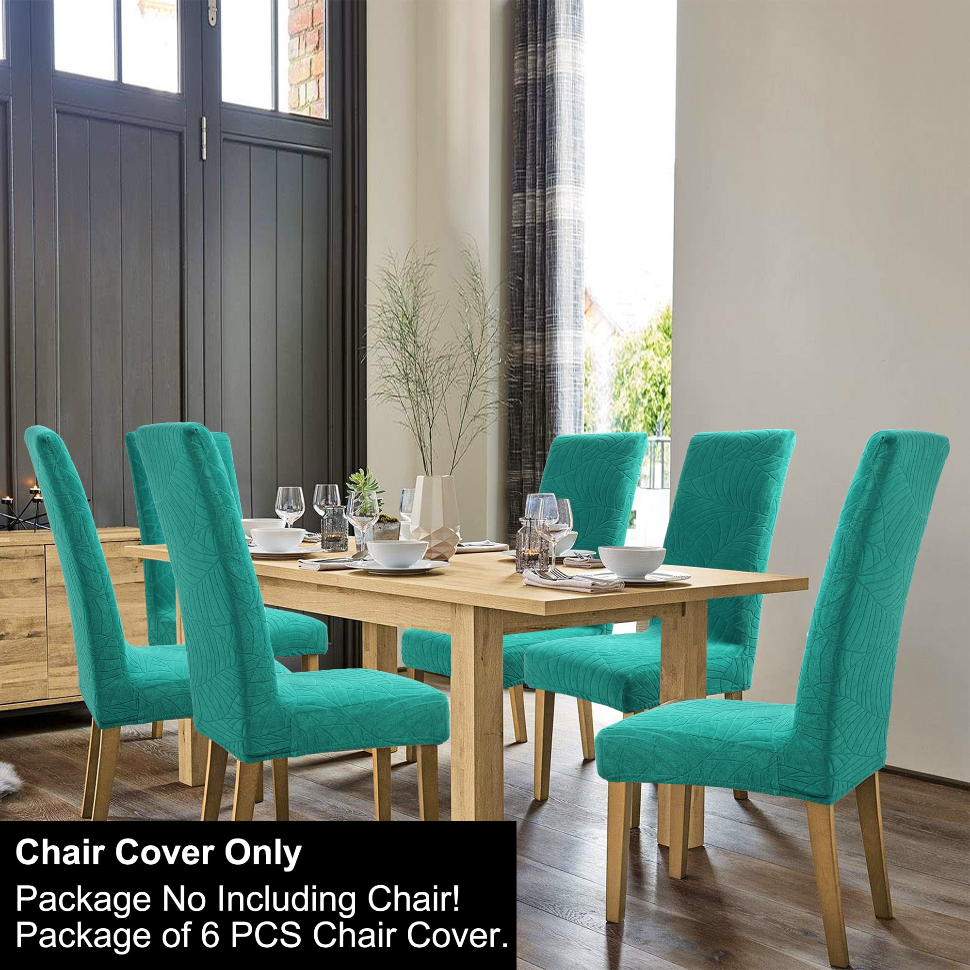 Unique Bargains Jacquard Stretch Removable Dining Room Chair Covers 6 Teal