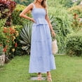 thumbnail image 7 of KDDYLITQ 2 Piece Sets for Women Summer Plaid Sleeveless Ruffle Hem Tops Flowy Skirts Matching Casual Outfits with Pockets Sky Blue L, 7 of 7