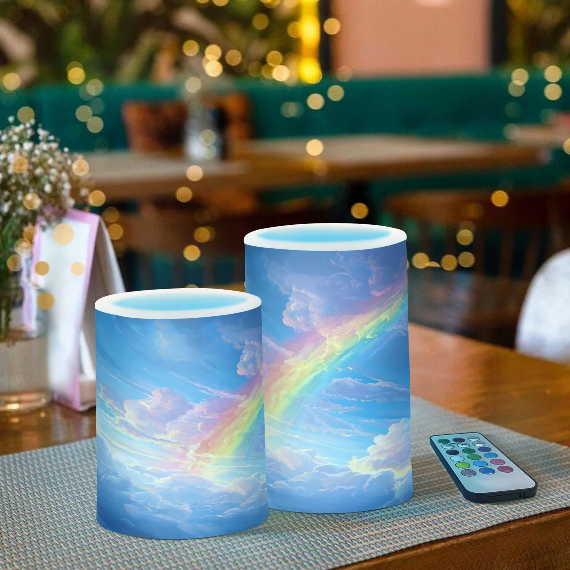 Electronic Candle Light Combination 3x5In, 3x4In Flameless Candle Plastic Festive Decoration Party Christmas Decoration Picturesque Rainbow Cloud