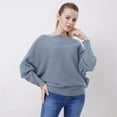 thumbnail image 2 of UJNDER Fashion Off The Shoulder Bat Sleeve Long Sleeve Pullover Sweater for Women Light Blue One Size, 2 of 5