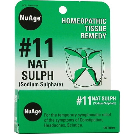 NuAge Homeopathic #11 Natrum Sulphuricum Tablets, Natural Relief of Constipation, Flatulence and Headaches, 125