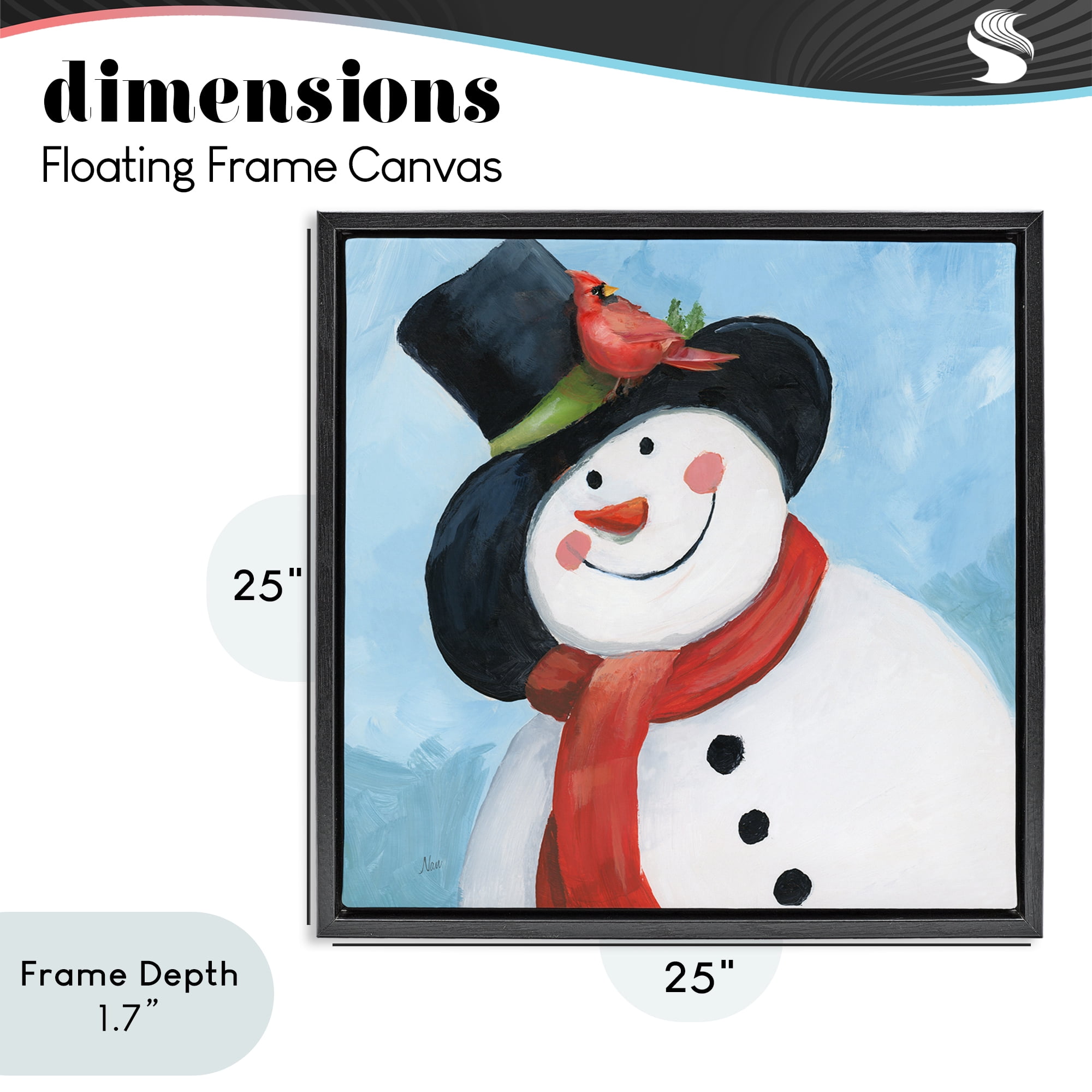 Stupell Industries Cheerful Snowman with Cardinal Black Framed Floater Canvas Wall Art, design by Nan