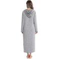 thumbnail image 4 of Womens Zip Up Robe Nightgown Long Hooded Sweatshirt Bathrobe Long Sleeve Housecoat Lounger With Pockets, 4 of 4