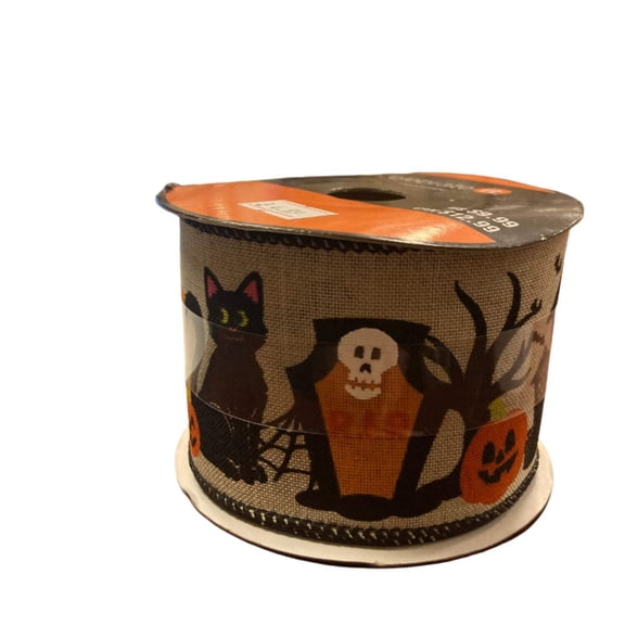Celebrate It Halloween Spooky Cat and House Wired Ribbon 2.5 in x 20 ft