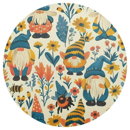 

Ryvnso Gnomes and Floral Round Plate Mats Dining Table Placemat 1 Piece for Holiday Decoration