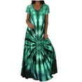 thumbnail image 2 of CEHVOM Robe Maxi Bohème Décontractée d'Été pour Femme à Manches Courtes, Col Rond, Imprimée, Longueur Cheville, 2 of 6