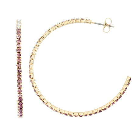 Crystal Gradient Light (X & O 14KT Gold Plated Crystal Gradient Style 45mm J-Hoop Earring in Crystal AB, Light Amethyst and Amethyst Combination)