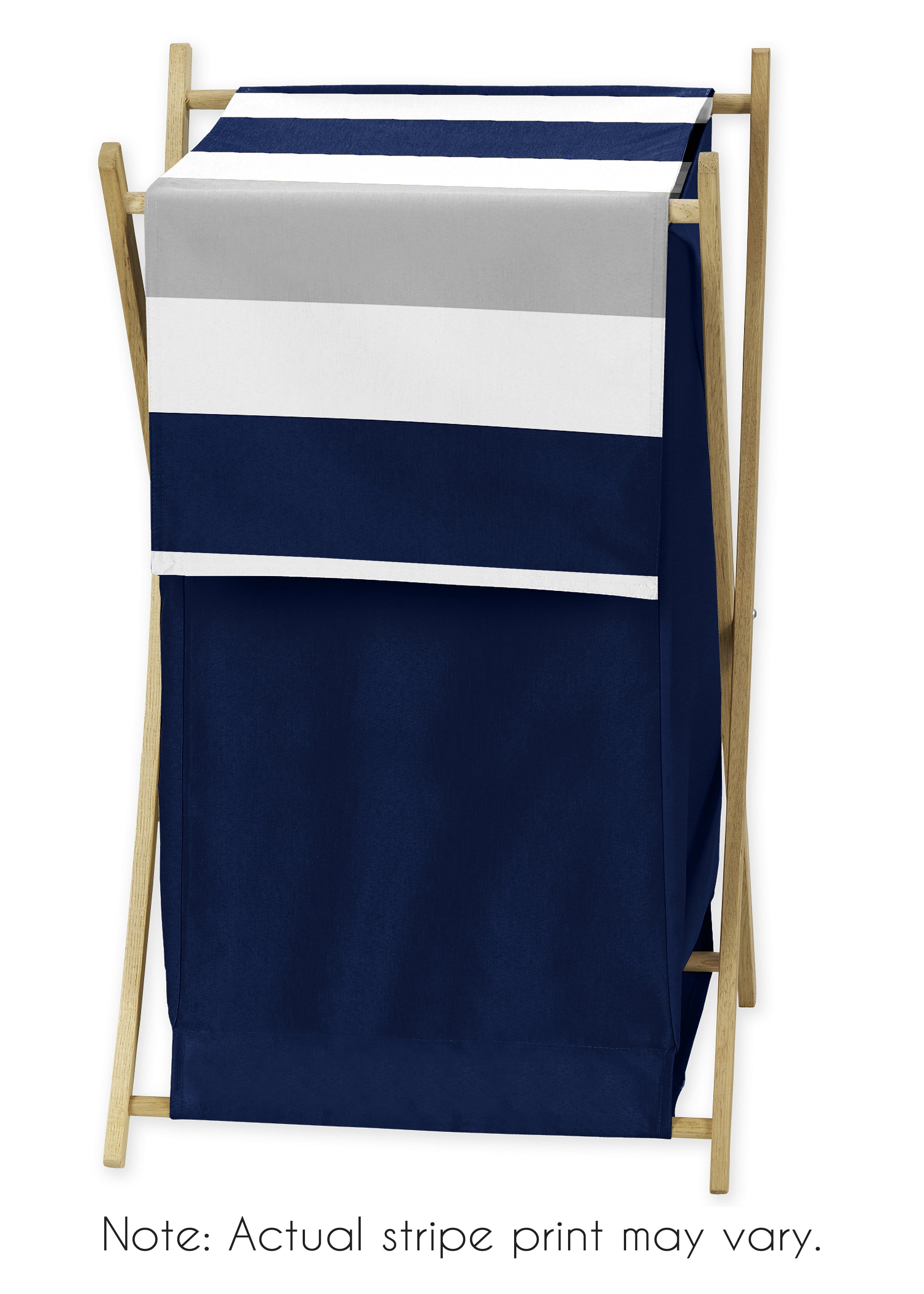 Childrens/Kids Clothes Laundry Hamper for Navy Blue and Gray Stripe Bedding