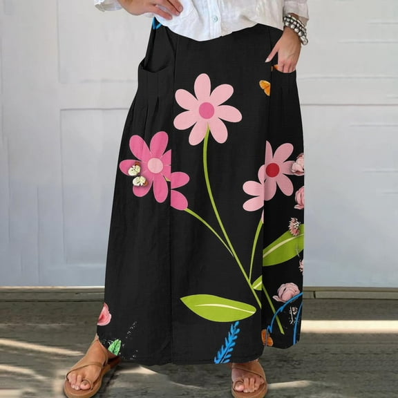 WXLWZYWL Maxi Skirts for Women Ankle Length Skirt Casual Long Skirt High Waisted Maxi Skirt Reg and Plus Size Skirt Long Skirt with Pockets