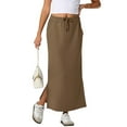 thumbnail image 2 of Maxi Skirts for Womens High Waist Trendy Drawstring Side Slit Skirts with Pockets Brown M, 2 of 8