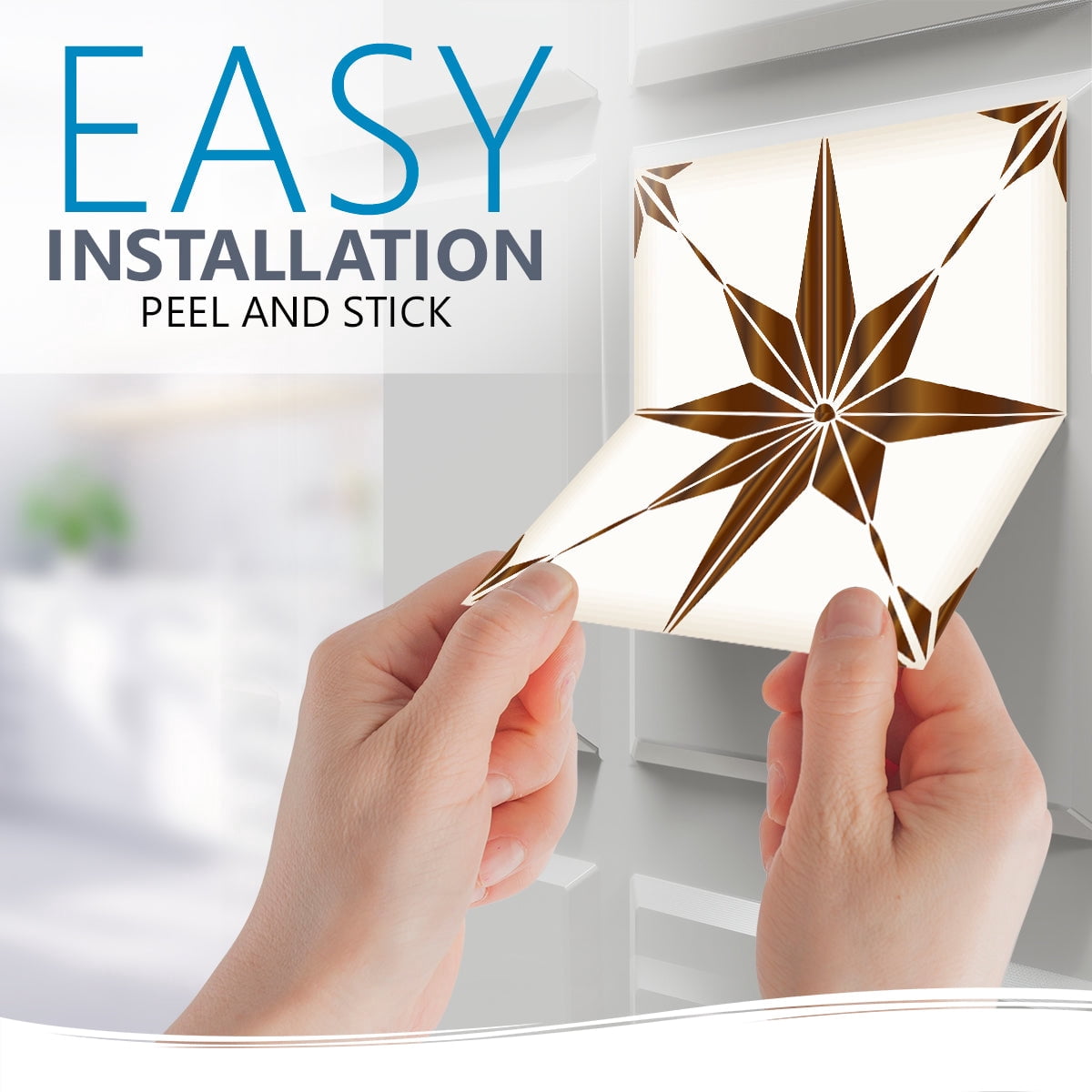 Mi Alma Vinyl Peel and Stick Star Shaped B67 Backsplash Tile Stickers, Brown, 4" x 4" (24-Pack)