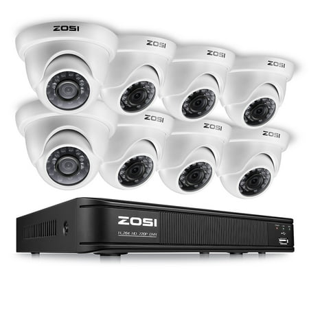 ZOSI 720p Dome Camera System for Home,1080N Security DVR 8 Channel and (8) 720p CCTV Dome Camera Outdoor/Indoor with Day/Night Vision,Easy Remote Access(No Hard