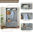 thumbnail image 3 of DEALTOPS Classic Hall Tree with Bench and Open Shelves, Entryway Coat Racks with Cabinets, Gray, 3 of 8