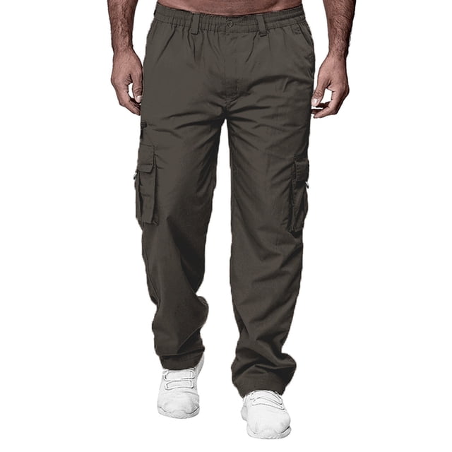 Men's Solid Color Pocket Loose Straight Leg Workwear Pants - Casual Business