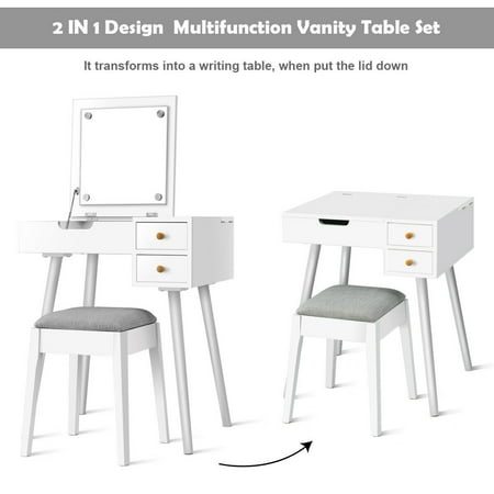 Costway Vanity Table Set W Flip Top Mirror 2 Drawers Dressing