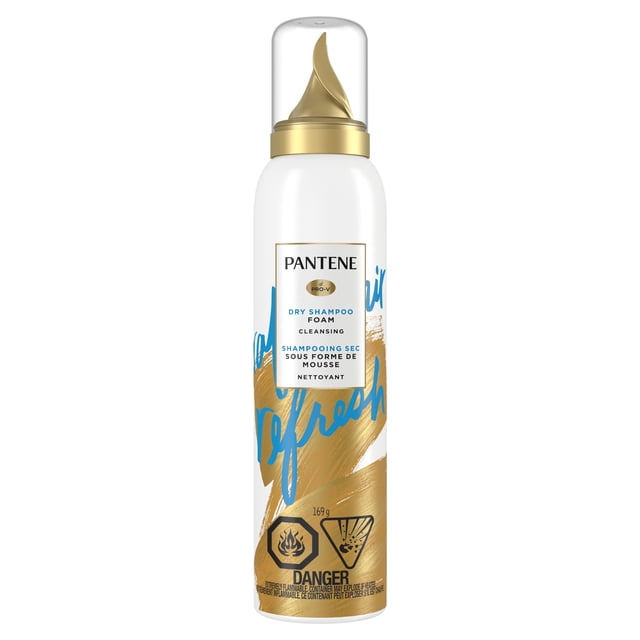 Shampooing sec sous forme de mousse Pantene, vitamine B5, les cheveux épais, bouclés et texturés, sûr pour les cheveux colorés, Pro-V Refresh