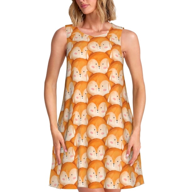 Fotbe Beautiful Fox A Vestido de Verano sin Mangas para Mujer – Vestido Midi Línea A, Estilo Camiseta Floral, Vestido Playero Casual y Fluido