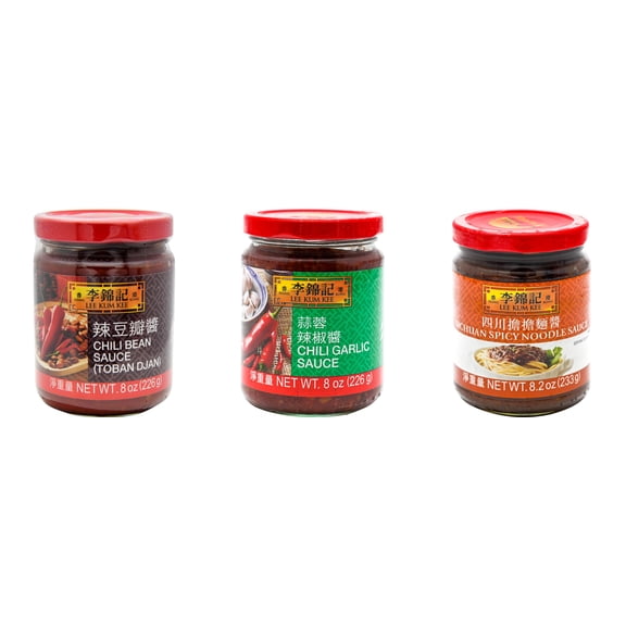NineChef Brand Spoon Plus 3 Pack Lee Kum Kee Cooking Sauce, 3 Flavors(Chili Bean Sauce,Chili Garlic Sauce,Sichuan Spicy Noodle Sauce)