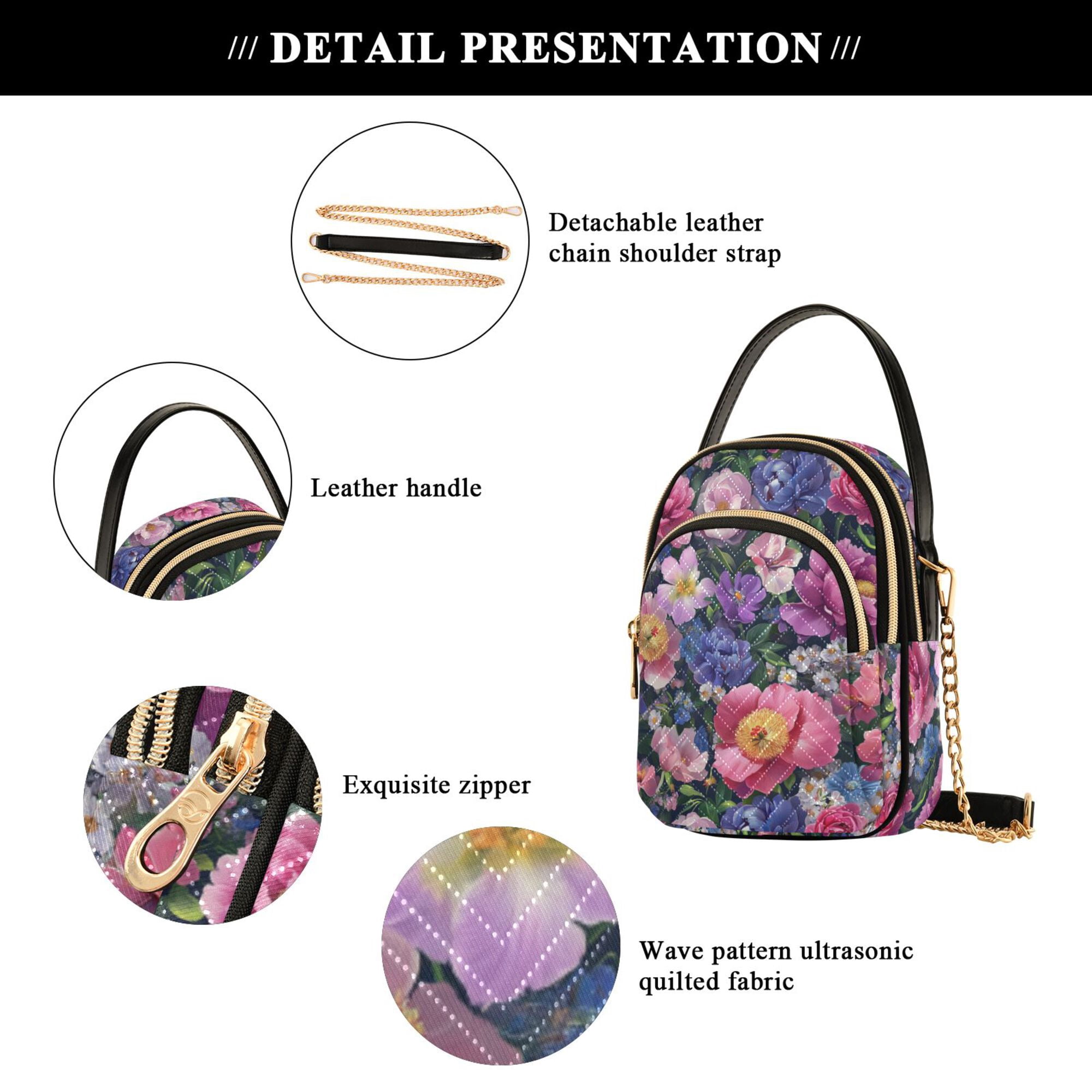 FORMRS Crossbody Bag for Women Quilted Travel Shoulder Cell Phone Purse with Chain Strap Handbag, Soft Pinks Flowers