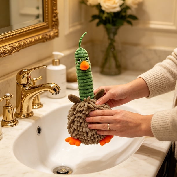Toalla de Mano con Diseño de Pato de Dibujos Animados: Toalla Colgante Súper Absorbente, Adorable y Suave para Baño y Cocina, Sin Pelusa, de Secado Rápido y Decorativa con Lazo.