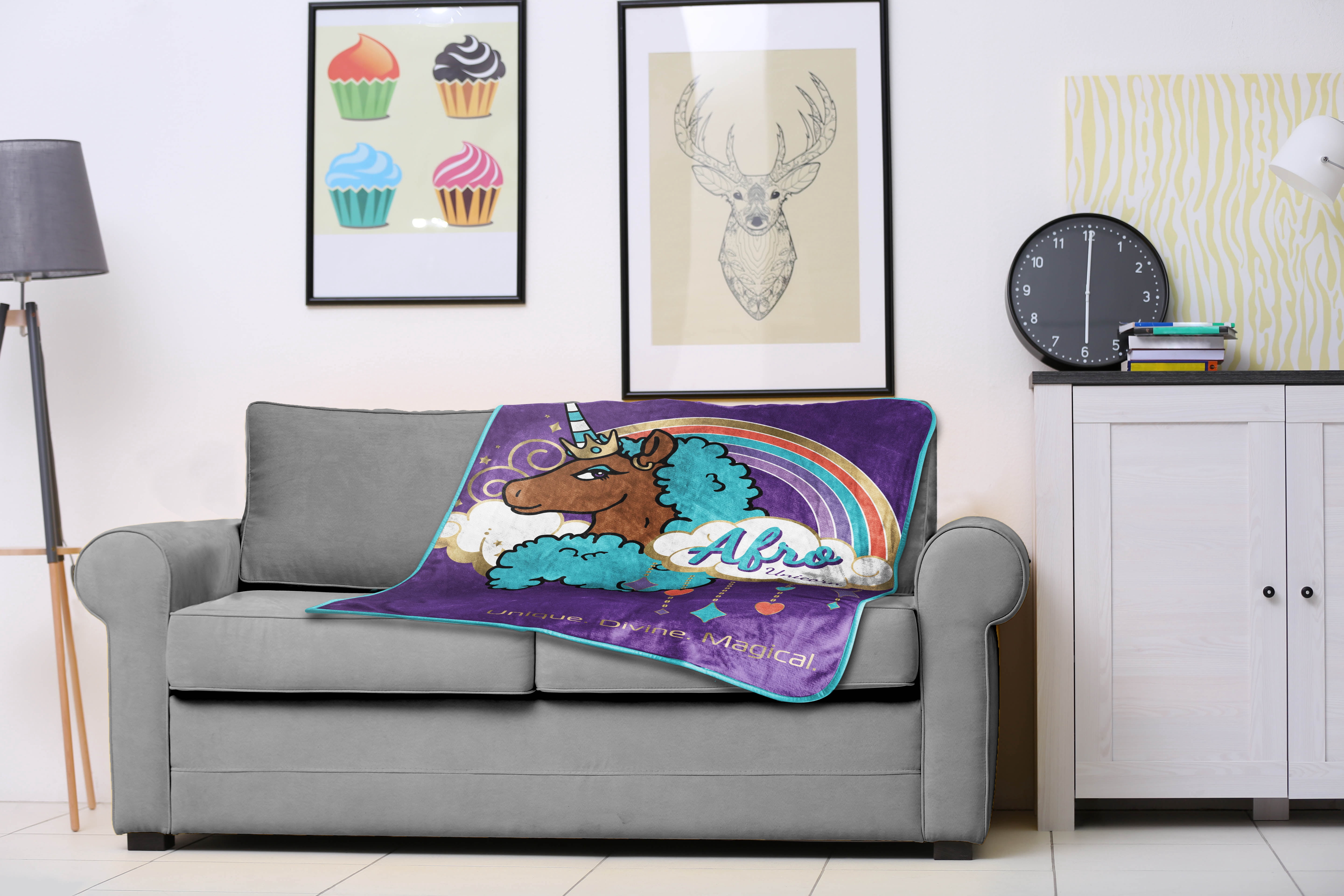 Afro Unicorn Kids Throw, 46 x 60, Microfiber, Purple, Afro Unicorn