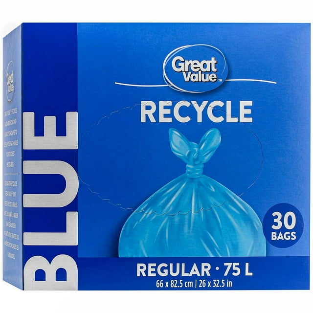 Great Value Regular Blue Recycle Bags, 75L , 30bags