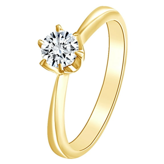 AFFY 0.17 Carat (Cttw) Round Shape White Natural Diamond Solitaire Band Ring 14k Solid Yellow Gold Ring Size 5