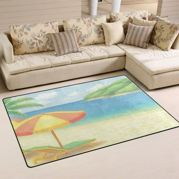 Peaceful Beach Pattern Design Soft Polyester Area Rug 31''x20'', Non Slip, Memory Foam, Water Absorbent
