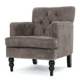 thumbnail image 2 of Grey Brown Microfiber Club Chair - tufted, nailhead trim, birch legs - Cozy Lounge Seating for Living Room or Bedroom, 2 of 9