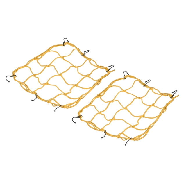 Unique Bargains 12x12' Extendable Motorcycle Cargo Net Luggage Debris Tie Down Net with Hooks Yellow 2 Pack