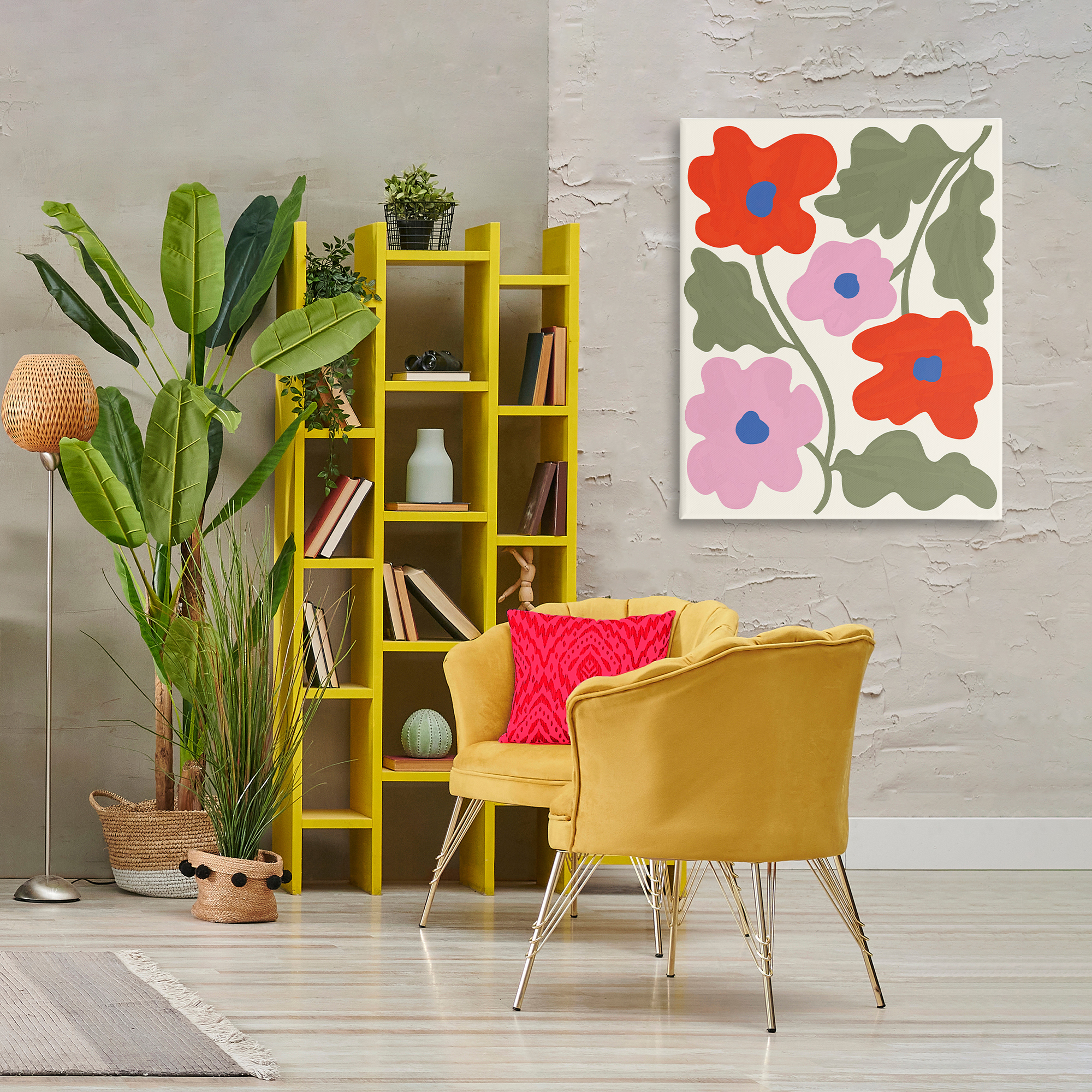 Stupell Industries Red & Pink Bold Flowers Plants & Flowers Painting Wrapped Canvas Art Print Wall Art, 30 x 40