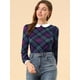 thumbnail image 2 of INSPIRE CHIC Blusaa Cuadros Cuello Peter Pan Manga Abullonada En Contraste Camisa Para Mujer Morado M, 2 of 6