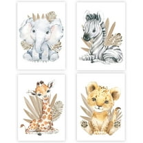 Canvas Wall Art Set of 4 Unframed 8x10in Jungle Animal Prints for Kids Room Decor, Nursery Wall Art