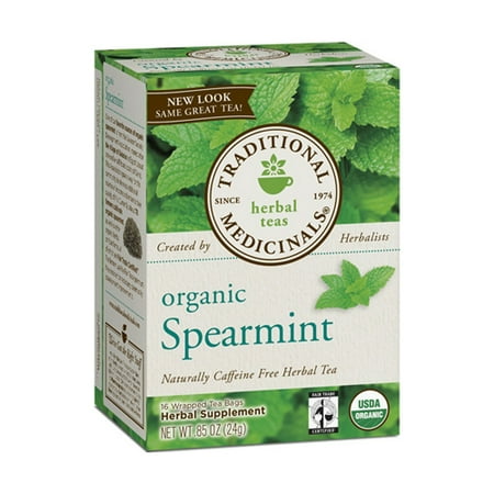 TRADITIONAL MEDICINALS Caffeine Free Organic Spearmint Herbal Tea Bags - 16 Ea
