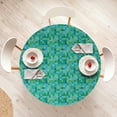 thumbnail image 4 of Ambesonne Teal Fitted Round Tablecloth, Cube Pattern Vibrant Color, 56"- 60" Diameter, Sea Green Blue, 4 of 5