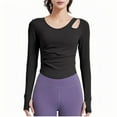 thumbnail image 2 of SwiftWear Women's Workout Top Long Sleeve Asymmetric Neck Yoga Shirt with Side Cutout, Breathable Fitness Tops & Activewear Black, 2 of 7