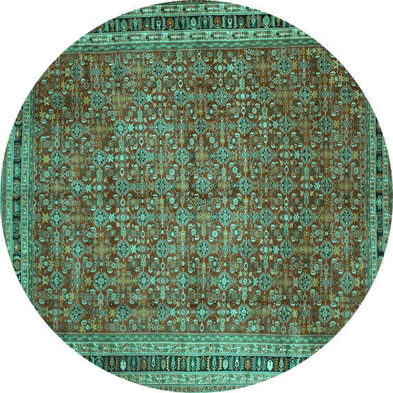 Ahgly Company Machine Washable Indoor Round Persian Turquoise Blue Traditional Area Rugs, 7' Round