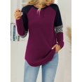 thumbnail image 4 of TEMOFON Long Sleeve Shirts for Women Color Block Crewneck Sweatshirts Loose Tunic Tops Winter Casual Striped T Shirts, 4 of 5