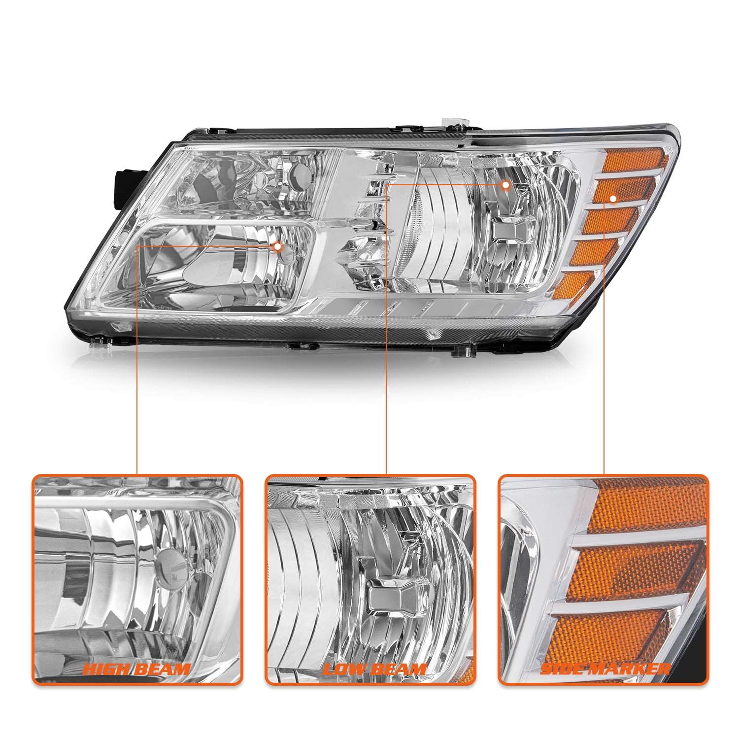 For 2009-2020 Dodge Journey Chrome Amber OE-Style Left Driver Side Headlight