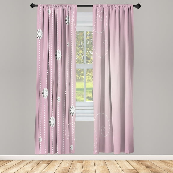 Ambesonne Abstract Art Curtains, Flowers Dotted Lines, Pair of 28"x95", Pale Pink