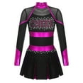 thumbnail image 3 of RUNQHUI Filles Enfants Paillettes Manches Longues Robe de Danse Ballet Uniforme d'Équipe Compétition Encouragement Danse Noir&Rose Vif 14, 3 of 5
