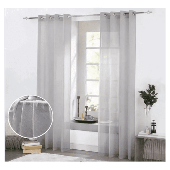 Cortina Traslucida Velo Sala Dormitorio 134*210cm 2 Paneles gris