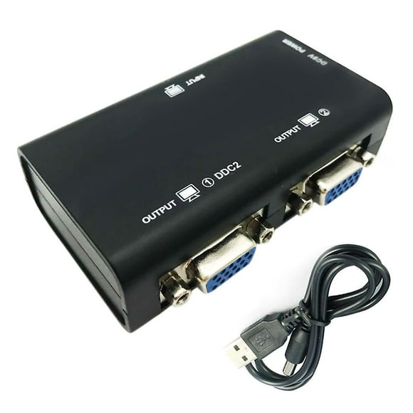 1 Pc To 2 Monitor 2 Port Vga Svga Video Lcd Splitter Box Adapter For Pc Lcd Tv With Power Cable