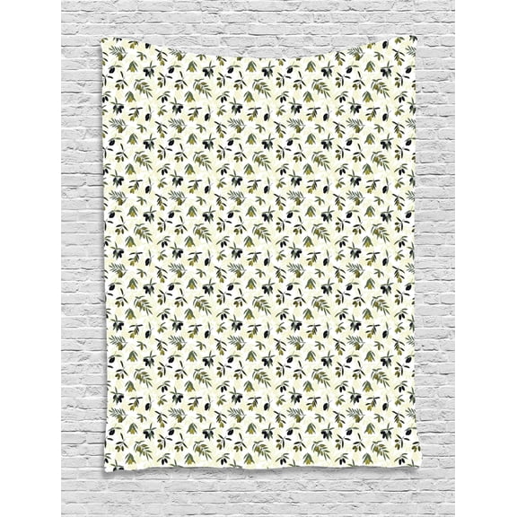 Olive Tapestry, Leafy Silhouettes and Iconic Vegetable Symbolizing Peace, Wall Hanging for Bedroom Living Room Dorm Decor, 60W X 80L Inches, Fawn Reseda Green Cream and Olive Green, by Ambesonne