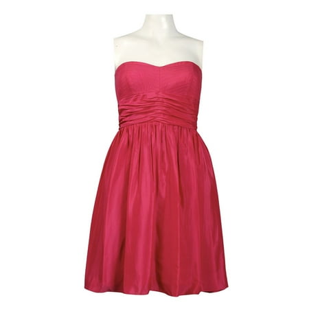 JESSICA SIMPSON STRAPLESS RUCHED WAIST SATIN CHIFFON FLARE DRESS
