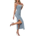 thumbnail image 4 of INSPIRE CHIC Maxi Bodycon Dress for Women's Elastic Spaghetti Strap 2025 Slit Party Club Long Dresses S Blue Grey, 4 of 6