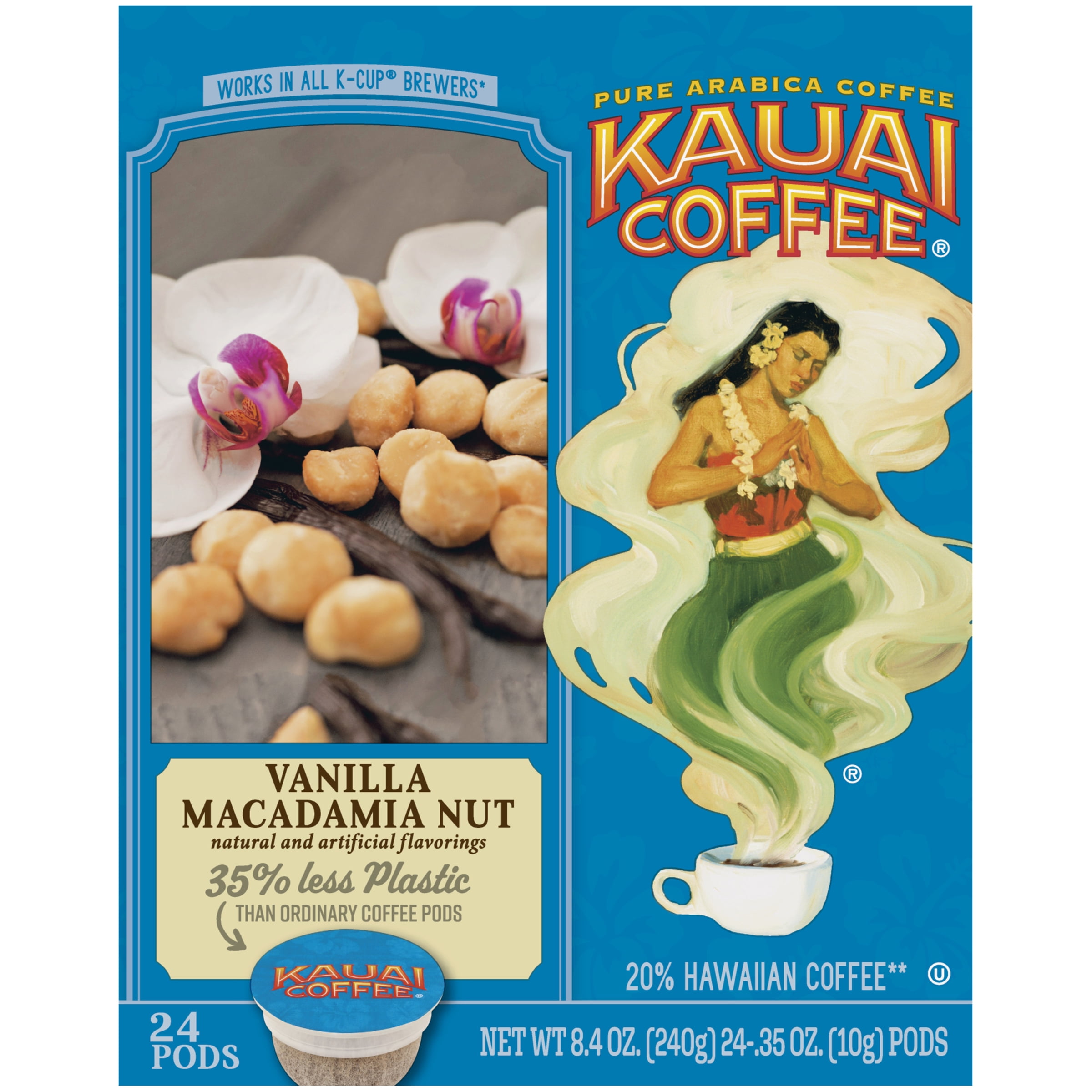 Kauai Coffee Vanilla Macadamia Nut KCup Coffee Pods, Medium Roast, 24 Ct