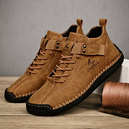 business leather shoes New 2024 Handmade Leather Casual Men Shoes Design Sneakers Man Breathable Leather Shoes Men Ankle Boots Outdoor