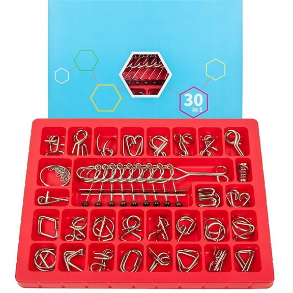 Xecvkr 30 Piece Metal Puzzle Game Set Brain Teaser Unlock Challenge Logic Toys for Kids Adults Family Party Travel Entertainment Educational STEM